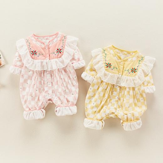 婴儿连体衣春秋女宝宝花边大领子哈衣爬服百天宴幼儿碎花外出服洋 商品图3