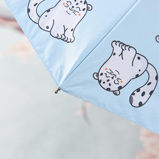 雪豹卡通黑胶全自动折叠浅蓝色小清新三折晴雨伞 商品图2