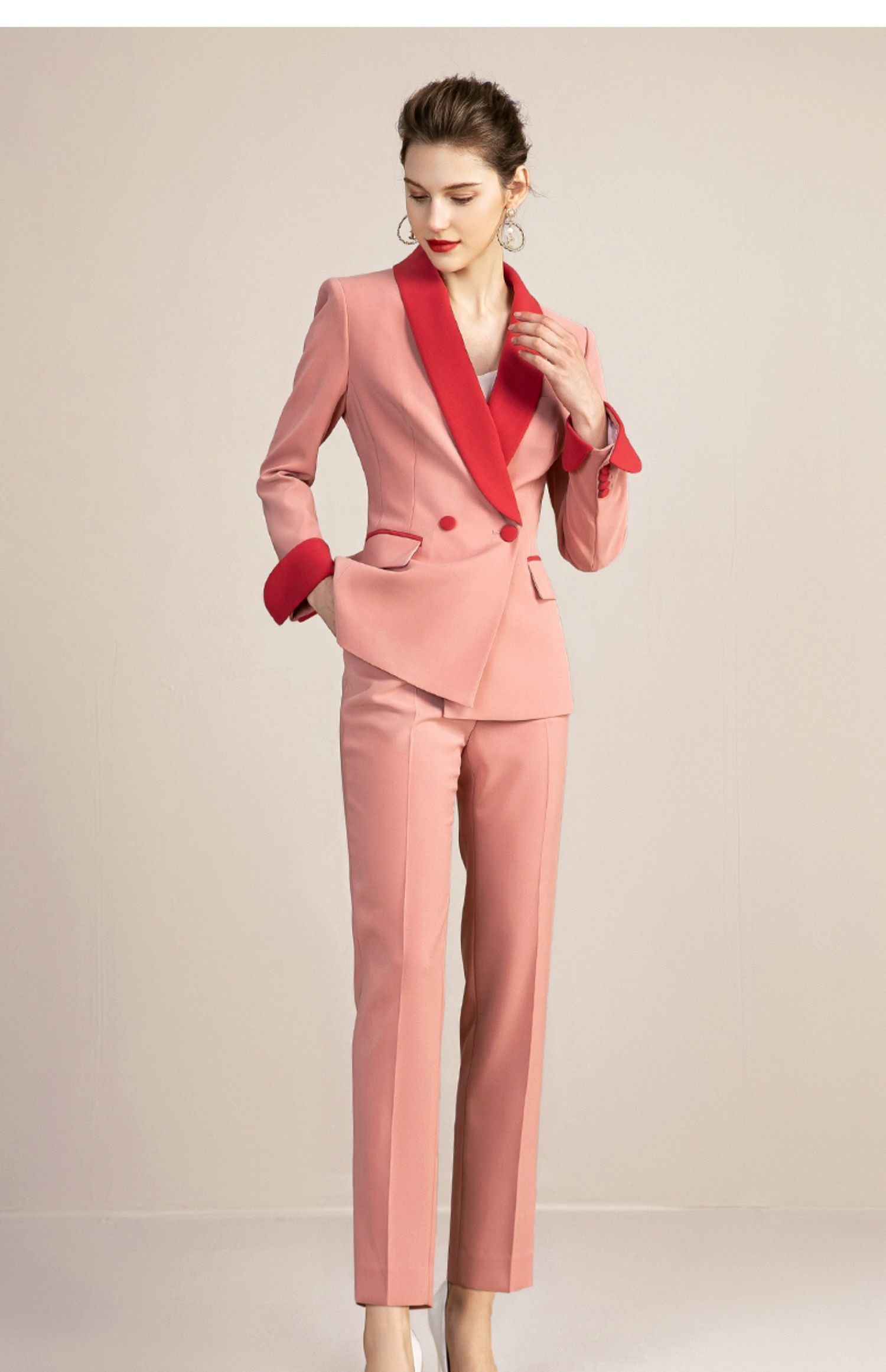 iwy/粉色拼接西装套装女职业时尚气质主持人正装艺考上镜西服213115c1