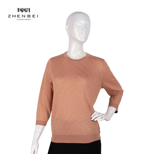 珍贝丝绒圆领烫饰七分袖女衫66785 商品图0