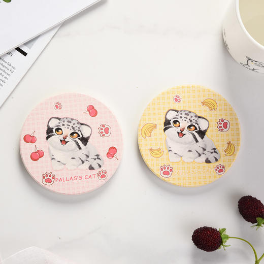 兔狲雪豹硅藻土软木卡通实用圆形防烫茶具杯垫 商品图3