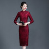 上海旗袍厂NBL-NZ242 枣红 秋冬季喜婆婆婚宴装蕾丝秋装加厚旗袍年轻款气质婚礼服 商品缩略图0