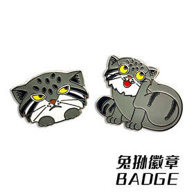 兔狲卡通金属仿珐琅银色徽章胸针3cm