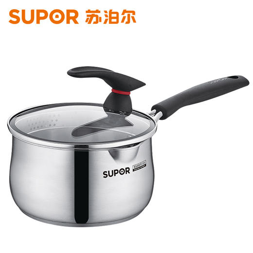 苏泊尔SUPOR小红圈304不锈钢奶锅可立盖18cm加厚复底婴幼儿辅食锅电磁炉燃气通用ST18JA1 商品图0