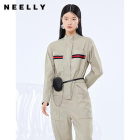 NEELLY纳俪工装风立领连衣裤女宽松百搭工抽绳收腰显瘦连体束脚裤N21081Q01121