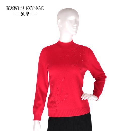 兔皇羊绒半高领绣花女套衫TTA202214 商品图0