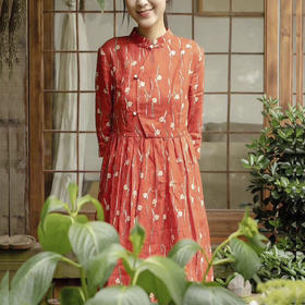 岐氏姐妹 娃娃款版型不挑人苎麻连衣裙显瘦大方随意碎花棉麻连衣裙20-89DS399