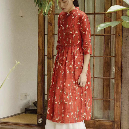 岐氏姐妹 娃娃款版型不挑人苎麻连衣裙显瘦大方随意碎花棉麻连衣裙20-89DS399 商品图1