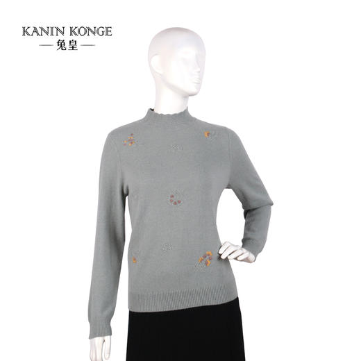 兔皇羊绒半高领绣花女套衫TTA212156 商品图0