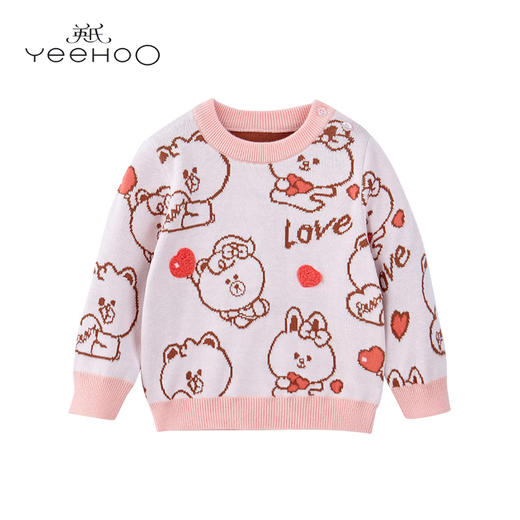 英氏-童衣类（秋）E1连毛圆领淡天堂粉100CM 商品图0