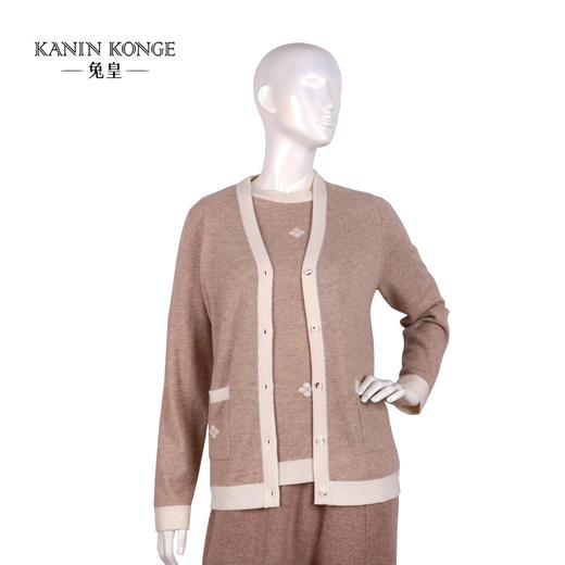 兔皇羊绒V领撞色女开衫TTA212546 商品图0