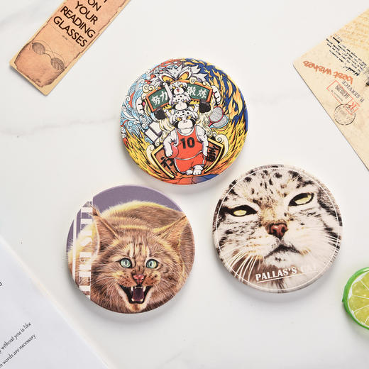 兔狲雪豹硅藻土软木卡通实用圆形防烫茶具杯垫 商品图1