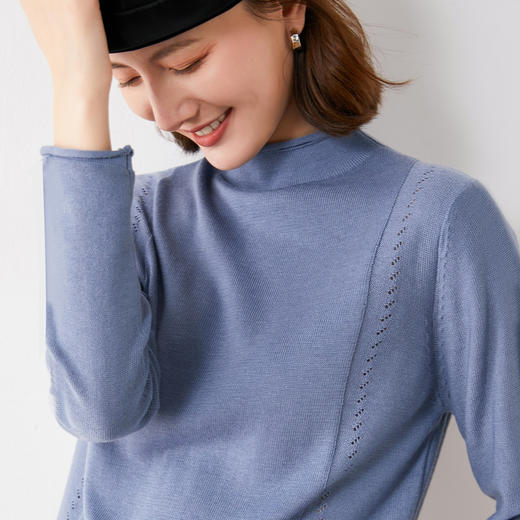 【法式浪漫】针织打底衫女内搭洋气镂空毛衫上衣2021年新款半高领毛衣女秋装 商品图7