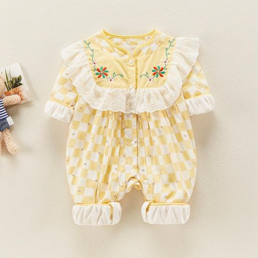 婴儿连体衣春秋女宝宝花边大领子哈衣爬服百天宴幼儿碎花外出服洋 商品图1