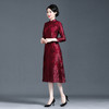 上海旗袍厂NBL-NZ240 酒红 冬天的旗袍内衬加厚酒红连衣裙嫁礼服大码喜婆婆婚宴秋装 商品缩略图2