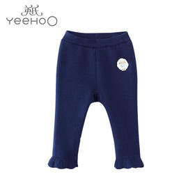 英氏-童衣类（秋）E1英毛打底裤深海滨蓝100CM