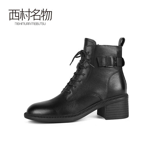 西村名物秋冬新款真皮复古马丁靴女英伦风中筒粗跟短靴T21DS44231 商品图2