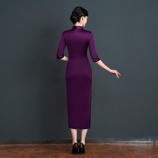上海旗袍厂NBL-NC20254 紫色醋酸旗袍高贵年轻婚宴装婚宴喜宴喜婆婆参加婚礼礼服秋款 商品图1