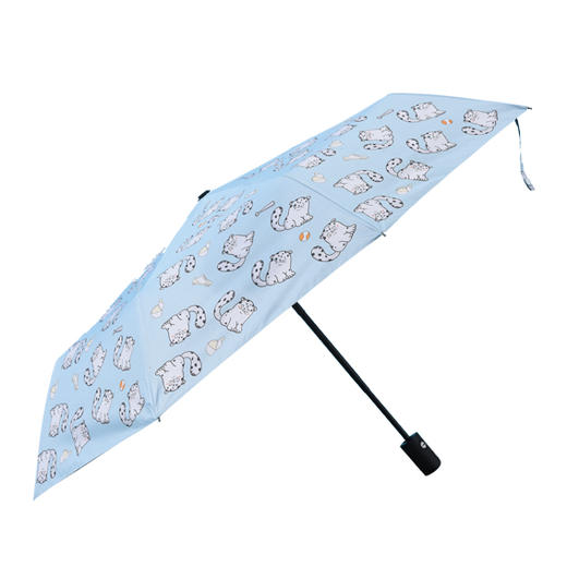 雪豹卡通黑胶全自动折叠浅蓝色小清新三折晴雨伞 商品图4