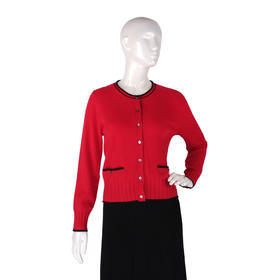 兔皇羊绒圆领撞色女开衫TTA202232