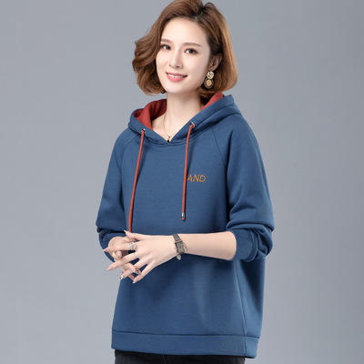 HHQ12 2021年秋季新款T恤女韩版宽松连帽休闲卫衣时尚刺绣气质上衣 商品图0