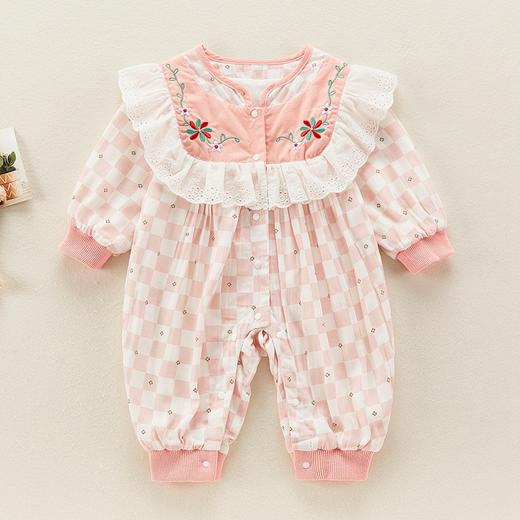 婴儿连体衣春秋女宝宝花边大领子哈衣爬服百天宴幼儿碎花外出服洋 商品图2