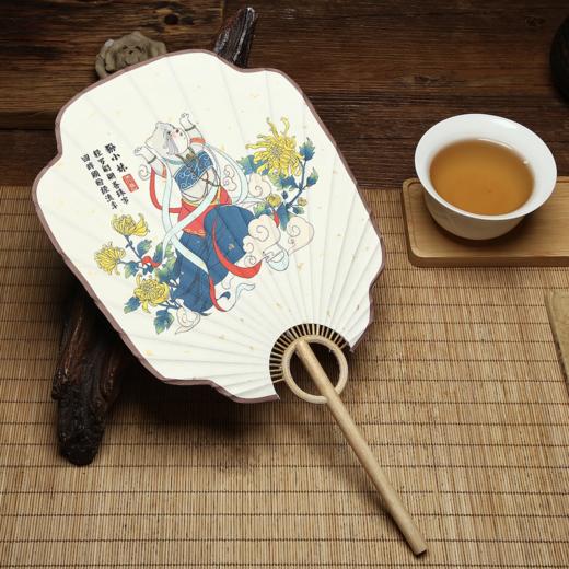 兔狲中国风古典飞天系列长柄手工宣纸团扇 商品图1