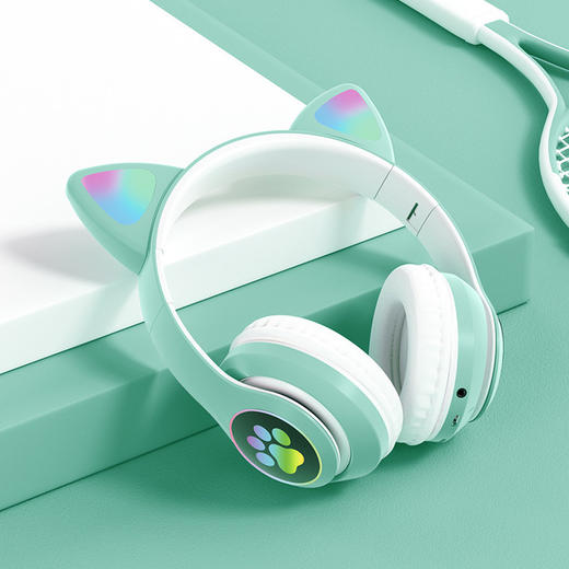 【耳机】爆款猫爪头戴式发光彩灯猫耳朵无线蓝牙耳机电脑游戏直播耳麦 商品图8