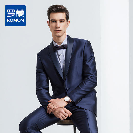 【上衣+裤子】罗蒙西装套装男士时尚修身可拆卸衣领新郎结婚礼服 商品图4