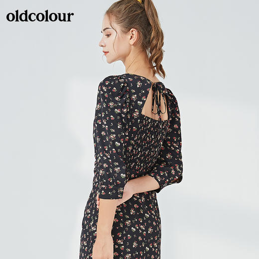 oldcolour秋季淑女气质七分袖碎花连衣裙BN31103023 商品图1