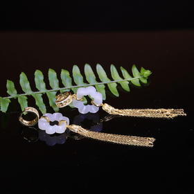 清代和田白玉精工小花黄金瀑布流苏耳环