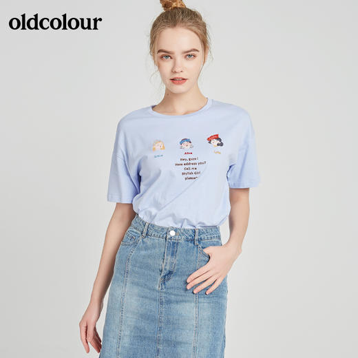 oldcolour秋季新款钉珠卡通印花休闲百搭短袖T恤女BN21021013 商品图0