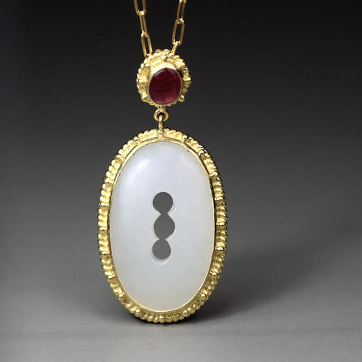 清代羊脂白玉三清扣锁骨链 商品图0