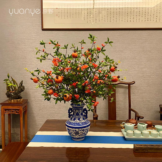 高端仿真花红色石榴假花干花中式餐桌花装饰花客厅花艺套装摆设件 商品图2