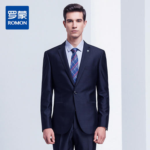 【上衣+裤子】罗蒙西服套装男秋装时尚修身格纹商务通勤婚庆西装 商品图1