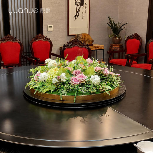 高档轻奢酒店餐桌花摆花圆桌转盘桌面餐厅包厢仿真花装饰花摆设件 商品图1