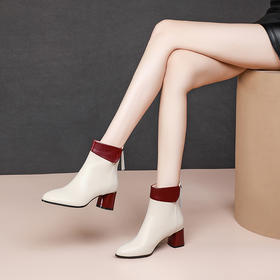 时尚撞色，粗跟短靴TFJC-W-32