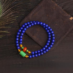 醍醐 青金石南红金线松双圈手串 蜜蜡金珀点缀 优雅灵动