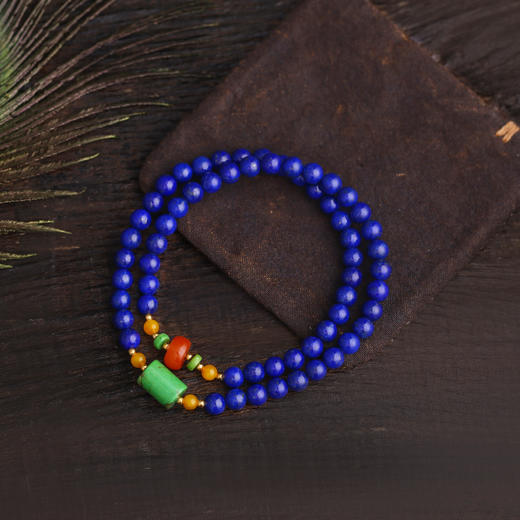 醍醐 青金石南红金线松双圈手串 蜜蜡金珀点缀 优雅灵动 商品图0