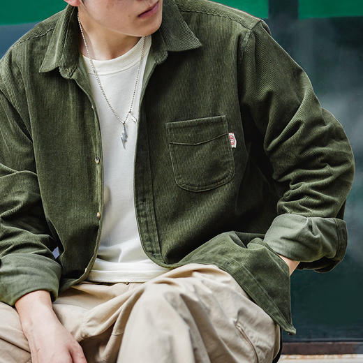 工装优选 美式休闲灯芯绒长袖衬衫修身叠穿内搭外套条绒寸衣男 商品图3