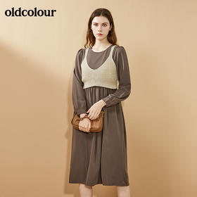 oldcolour秋季新品复古淑女气质两件套休闲收腰中长款连衣裙BN31103064