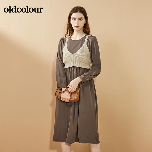 oldcolour秋季新品复古淑女气质两件套休闲收腰中长款连衣裙BN31103064 商品图0