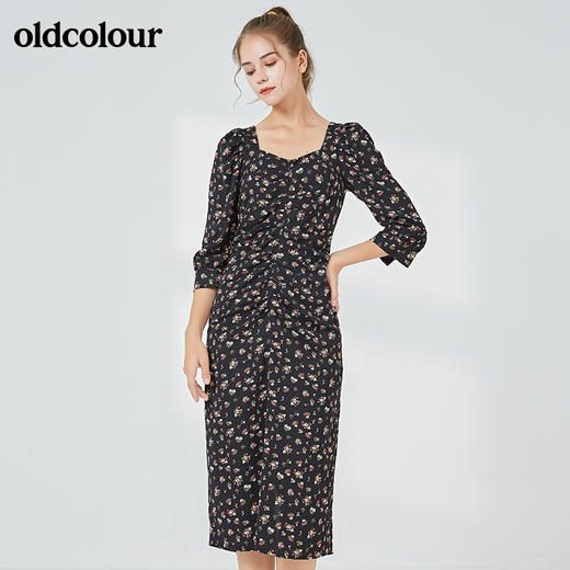 oldcolour秋季淑女气质七分袖碎花连衣裙BN31103023 商品图3