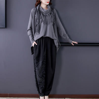 AHM- lry3015 针织套装女2021秋冬季新款宽松显瘦气质减龄上衣哈伦裤休闲两件套 商品图1