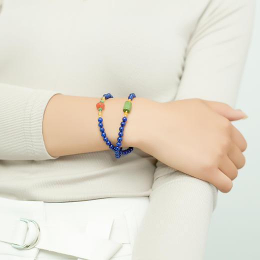 醍醐 青金石南红金线松双圈手串 蜜蜡金珀点缀 优雅灵动 商品图2