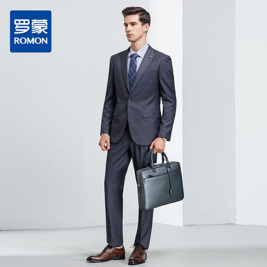 【上衣+裤子】罗蒙西装套装男士时尚修身款格纹西服新郎结婚礼服 商品图1