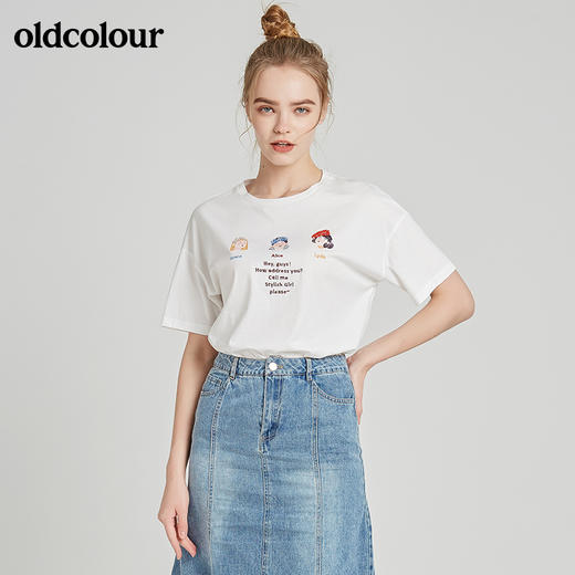 oldcolour秋季新款钉珠卡通印花休闲百搭短袖T恤女BN21021013 商品图1