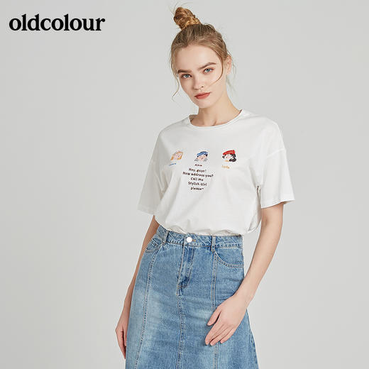 oldcolour秋季新款钉珠卡通印花休闲百搭短袖T恤女BN21021013 商品图3