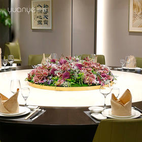 高档轻奢酒店餐桌花摆花圆桌转盘桌面餐厅包厢仿真花装饰花摆设件