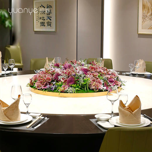 高档轻奢酒店餐桌花摆花圆桌转盘桌面餐厅包厢仿真花装饰花摆设件 商品图0